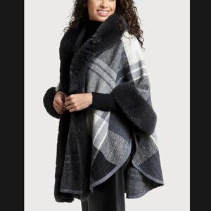 Blair Faux Fur Plaid Cape SAACHI NEW